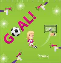 Thumbnail for Personalized Soccer Shower Curtain XLI - Green Background - Blonde Girl - Decorate View