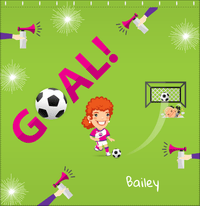 Thumbnail for Personalized Soccer Shower Curtain XLI - Green Background - Redhead Girl - Decorate View