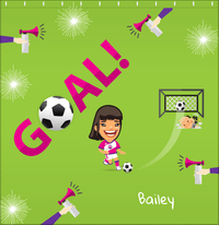 Thumbnail for Personalized Soccer Shower Curtain XLI - Green Background - Black Hair Girl - Decorate View