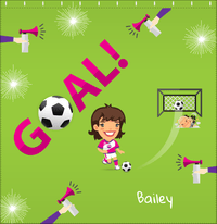 Thumbnail for Personalized Soccer Shower Curtain XLI - Green Background - Brunette Girl I - Decorate View