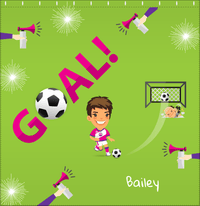 Thumbnail for Personalized Soccer Shower Curtain XLI - Green Background - Brunette Girl III - Decorate View