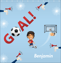 Thumbnail for Personalized Soccer Shower Curtain XLII - Blue Background - Black Hair Boy I - Decorate View