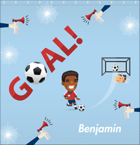 Thumbnail for Personalized Soccer Shower Curtain XLII - Blue Background - Black Boy - Decorate View