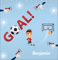 Thumbnail for Personalized Soccer Shower Curtain XLII - Blue Background - Brown Hair Boy - Decorate View