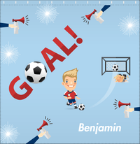 Thumbnail for Personalized Soccer Shower Curtain XLII - Blue Background - Blond Boy - Decorate View