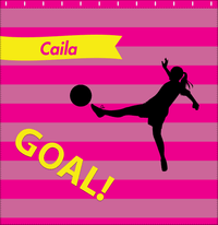 Thumbnail for Personalized Soccer Shower Curtain XLIII - Pink Background - Girl Silhouette I - Decorate View