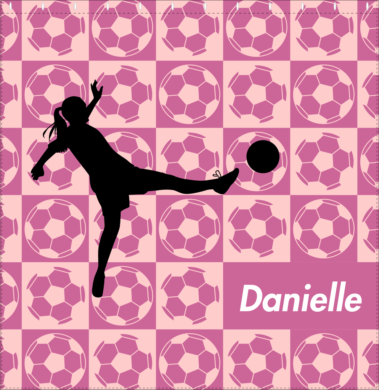 Personalized Soccer Shower Curtain XLV - Pink Background - Girl Silhouette I - Decorate View