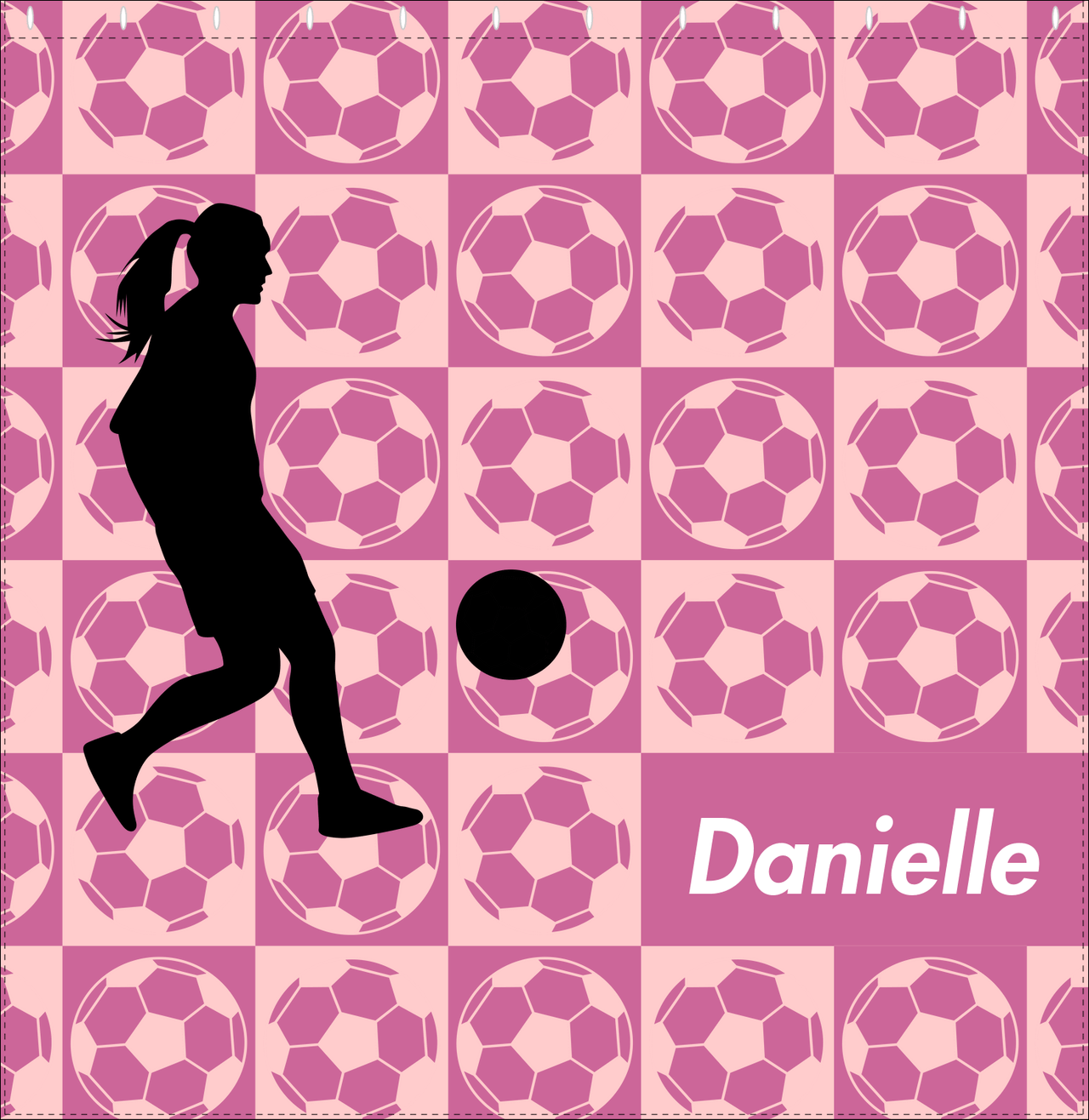 Personalized Soccer Shower Curtain XLV - Pink Background - Girl Silhouette V - Decorate View