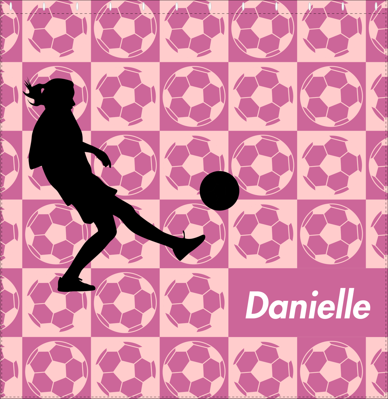 Personalized Soccer Shower Curtain XLV - Pink Background - Girl Silhouette VI - Decorate View