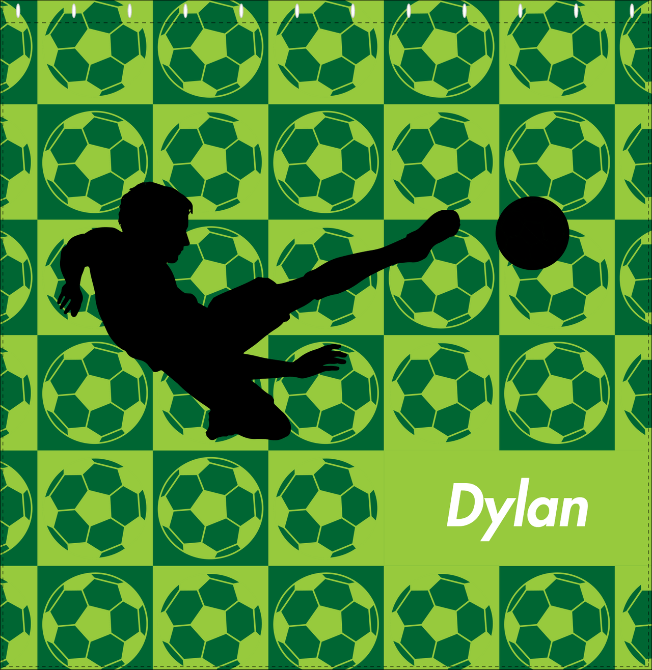 Personalized Soccer Shower Curtain XLVI - Green Background - Boy Silhouette I - Decorate View