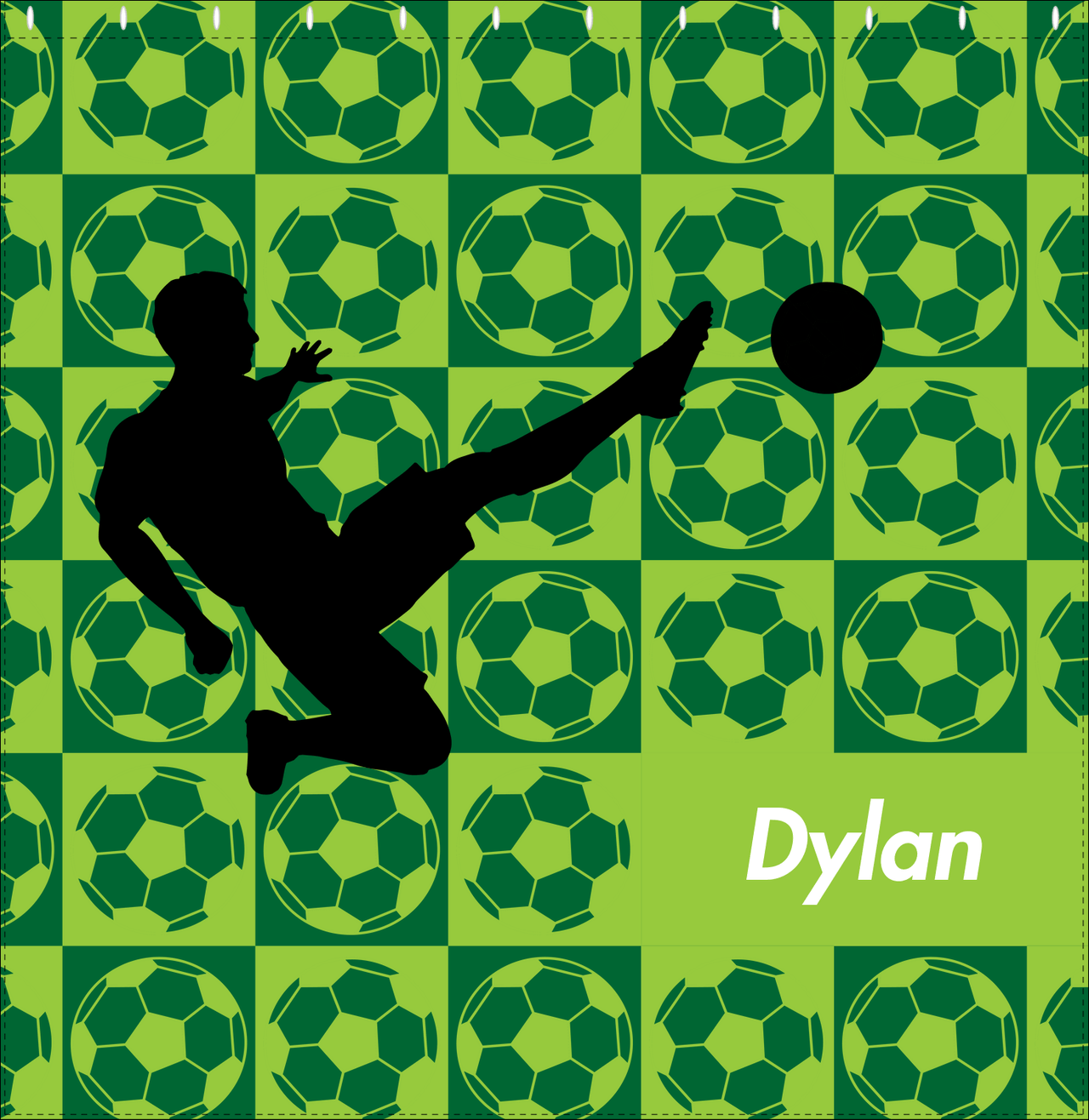 Personalized Soccer Shower Curtain XLVI - Green Background - Boy Silhouette III - Decorate View