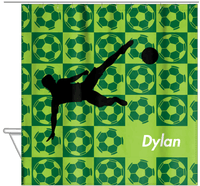 Thumbnail for Personalized Soccer Shower Curtain XLVI - Green Background - Boy Silhouette IV - Hanging View