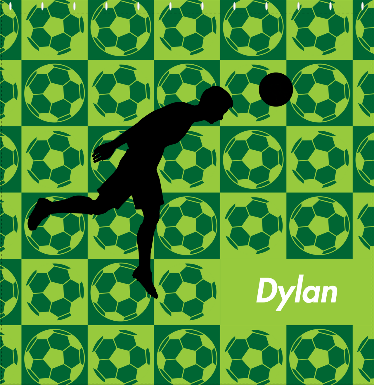 Personalized Soccer Shower Curtain XLVI - Green Background - Boy Silhouette VI - Decorate View