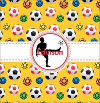 Thumbnail for Personalized Soccer Shower Curtain XLVII - Yellow Background - Boy Silhouette II - Decorate View