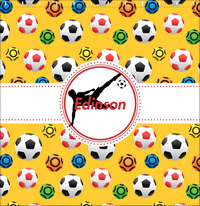 Thumbnail for Personalized Soccer Shower Curtain XLVII - Yellow Background - Boy Silhouette IV - Decorate View