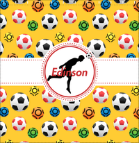 Thumbnail for Personalized Soccer Shower Curtain XLVII - Yellow Background - Boy Silhouette VI - Decorate View