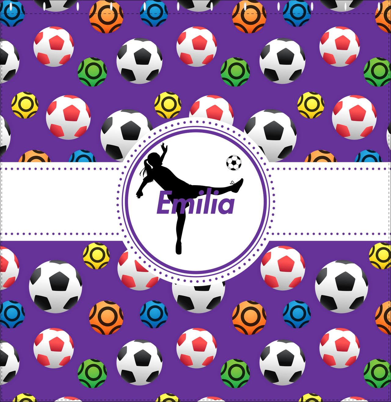 Personalized Soccer Shower Curtain XLVIII - Purple Background - Girl Silhouette I - Decorate View