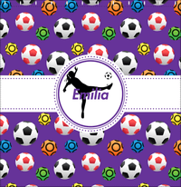 Thumbnail for Personalized Soccer Shower Curtain XLVIII - Purple Background - Girl Silhouette I - Decorate View