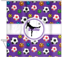 Thumbnail for Personalized Soccer Shower Curtain XLVIII - Purple Background - Girl Silhouette I - Hanging View