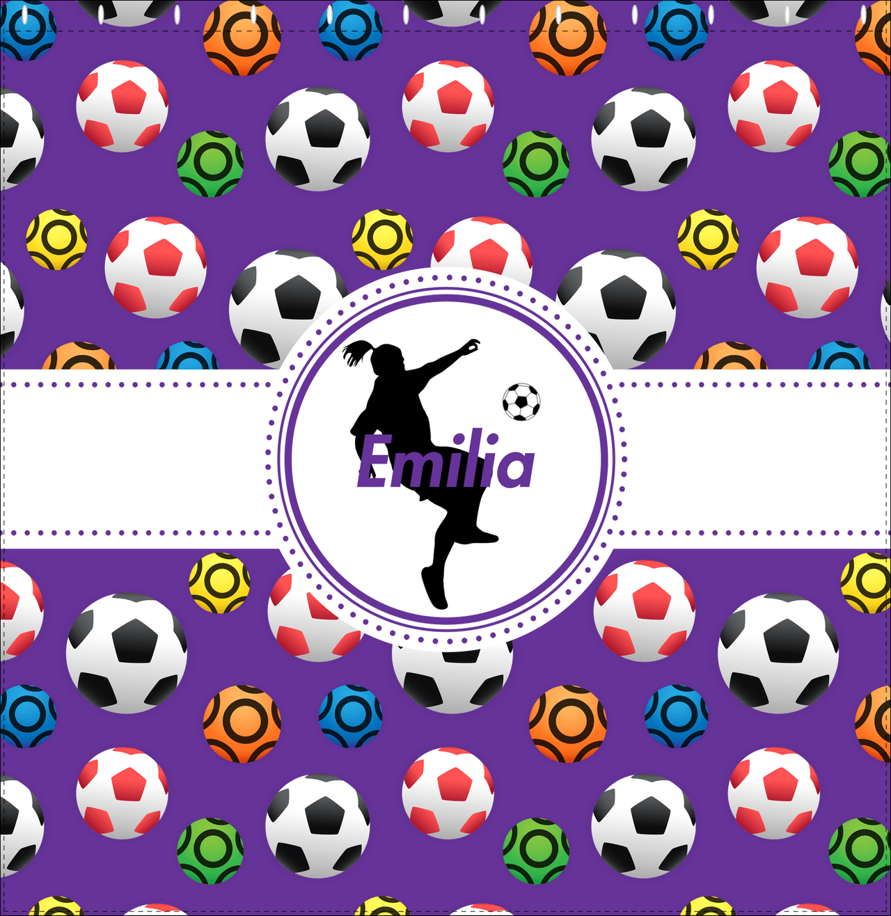 Personalized Soccer Shower Curtain XLVIII - Purple Background - Girl Silhouette II - Decorate View