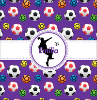 Thumbnail for Personalized Soccer Shower Curtain XLVIII - Purple Background - Girl Silhouette II - Decorate View