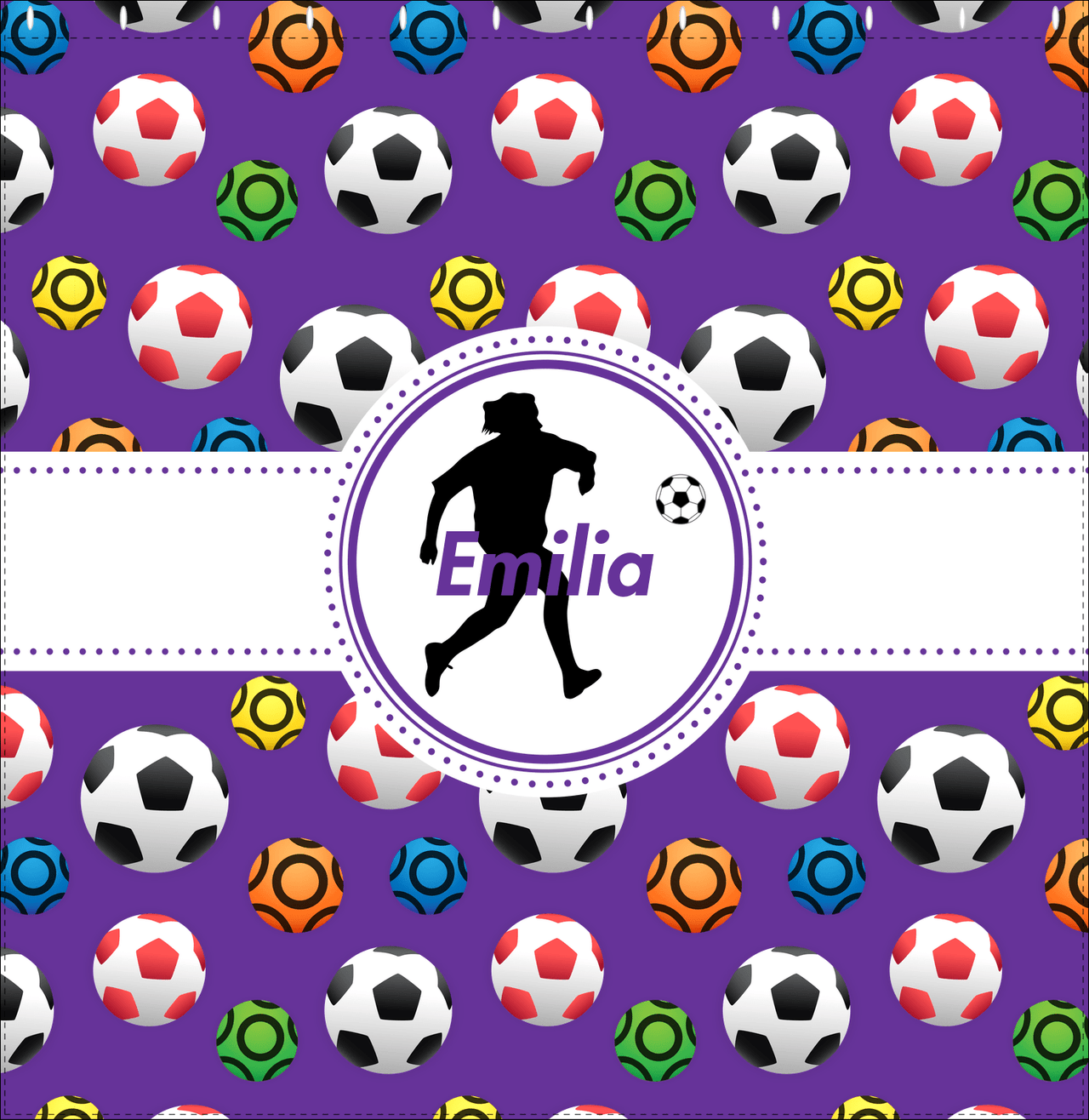 Personalized Soccer Shower Curtain XLVIII - Purple Background - Girl Silhouette III - Decorate View