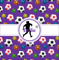 Thumbnail for Personalized Soccer Shower Curtain XLVIII - Purple Background - Girl Silhouette III - Decorate View