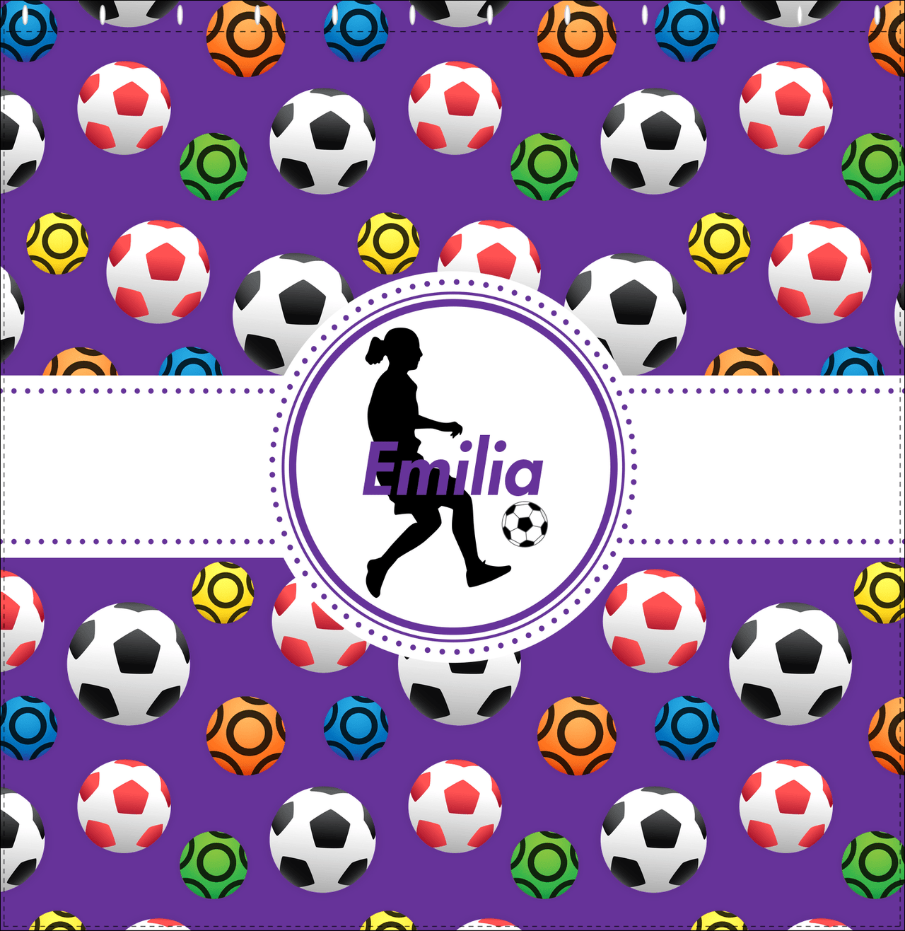 Personalized Soccer Shower Curtain XLVIII - Purple Background - Girl Silhouette IV - Decorate View