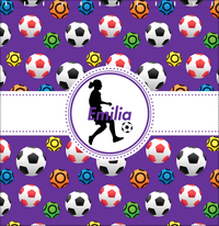 Thumbnail for Personalized Soccer Shower Curtain XLVIII - Purple Background - Girl Silhouette IV - Decorate View