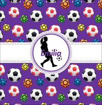 Thumbnail for Personalized Soccer Shower Curtain XLVIII - Purple Background - Girl Silhouette V - Decorate View