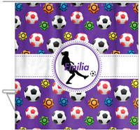 Thumbnail for Personalized Soccer Shower Curtain XLVIII - Purple Background - Girl Silhouette VI - Hanging View