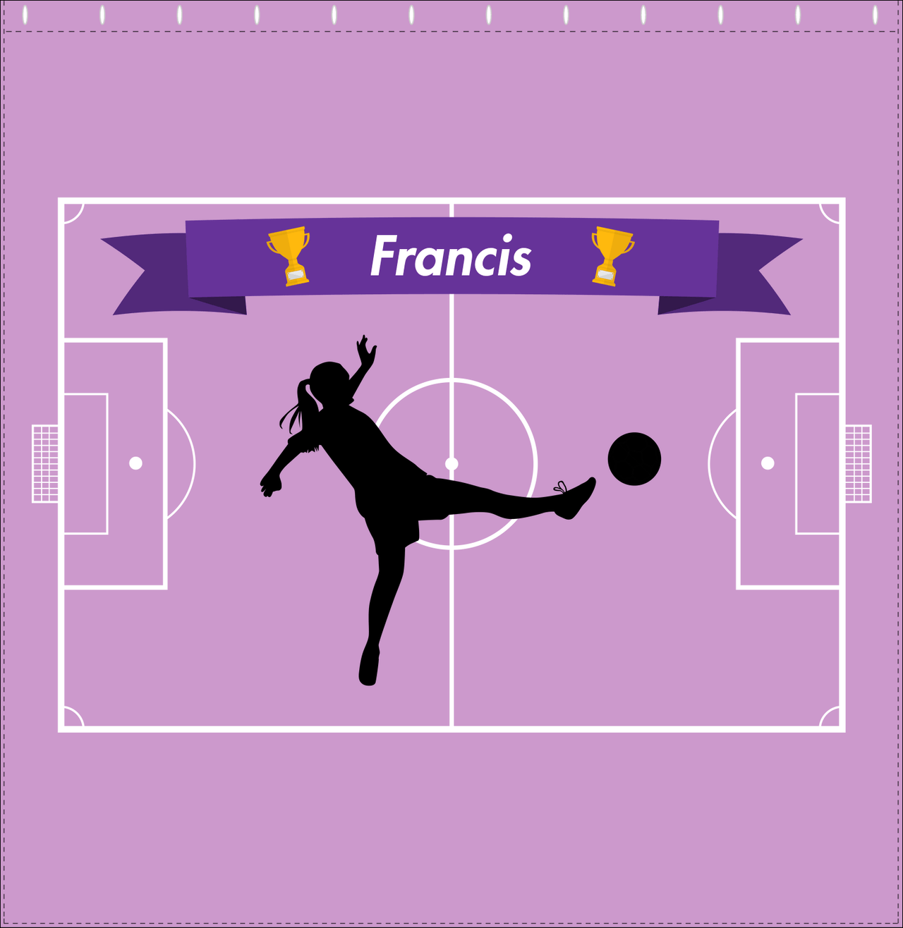 Personalized Soccer Shower Curtain L - Purple Background - Girl Silhouette I - Decorate View