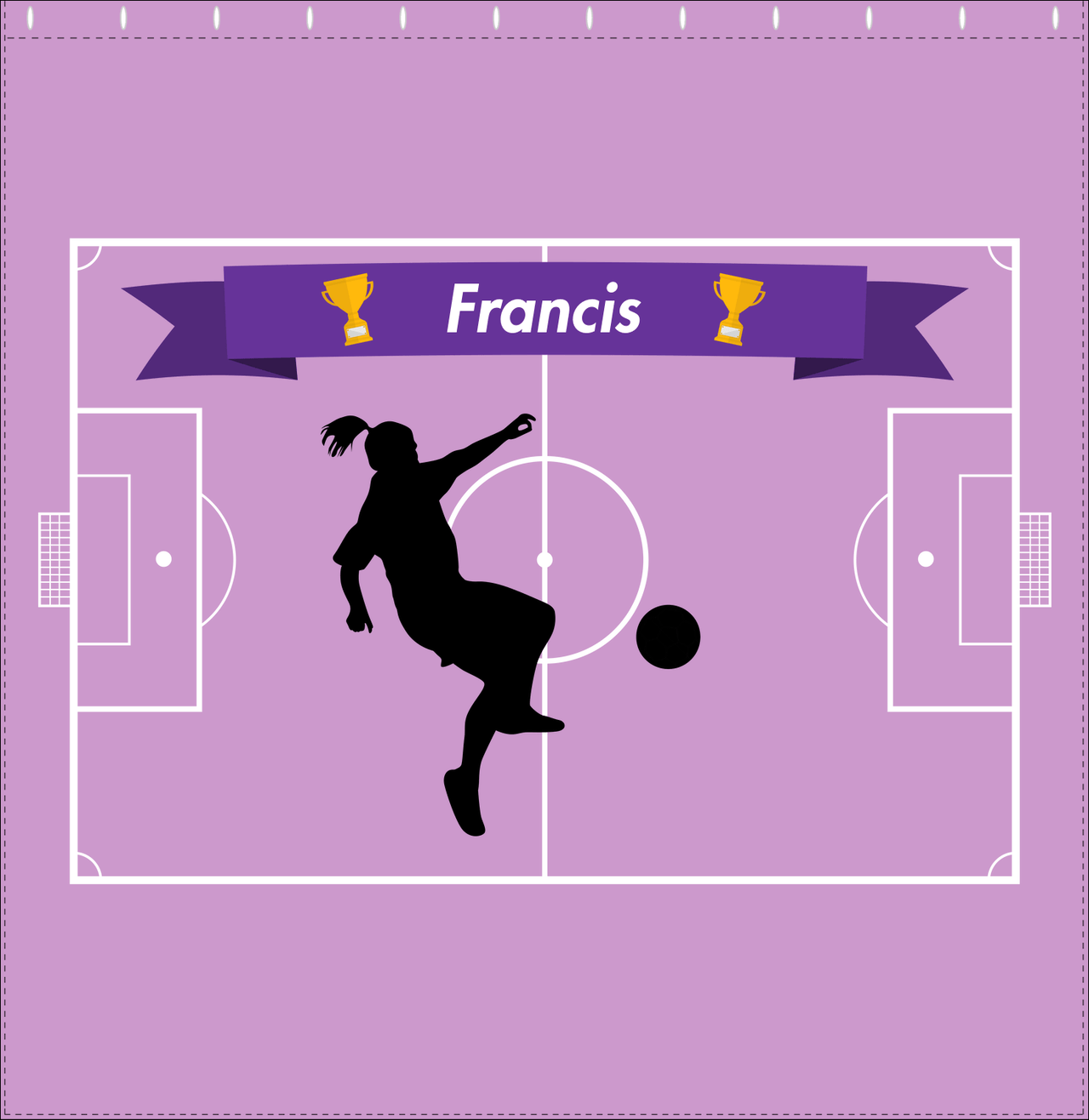Personalized Soccer Shower Curtain L - Purple Background - Girl Silhouette II - Decorate View