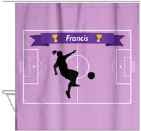 Thumbnail for Personalized Soccer Shower Curtain L - Purple Background - Girl Silhouette II - Hanging View