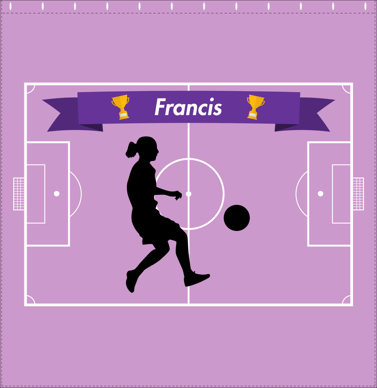 Personalized Soccer Shower Curtain L - Purple Background - Girl Silhouette IV - Decorate View