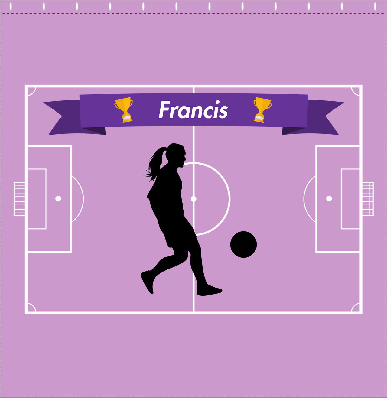 Personalized Soccer Shower Curtain L - Purple Background - Girl Silhouette V - Decorate View