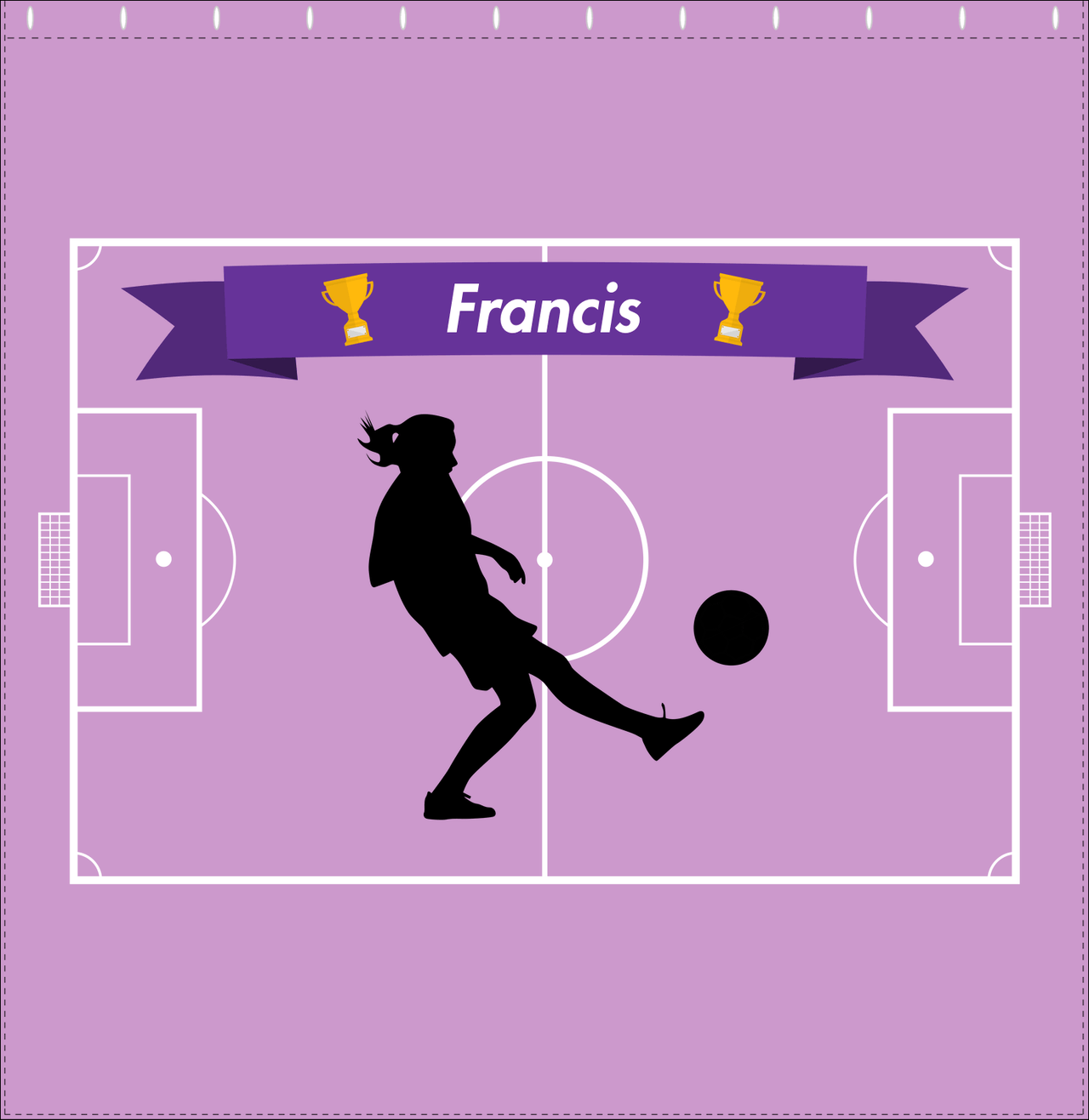 Personalized Soccer Shower Curtain L - Purple Background - Girl Silhouette VI - Decorate View