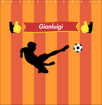 Thumbnail for Personalized Soccer Shower Curtain LI - Orange Background - Boy Silhouette I - Decorate View