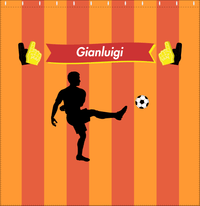 Thumbnail for Personalized Soccer Shower Curtain LI - Orange Background - Boy Silhouette II - Decorate View