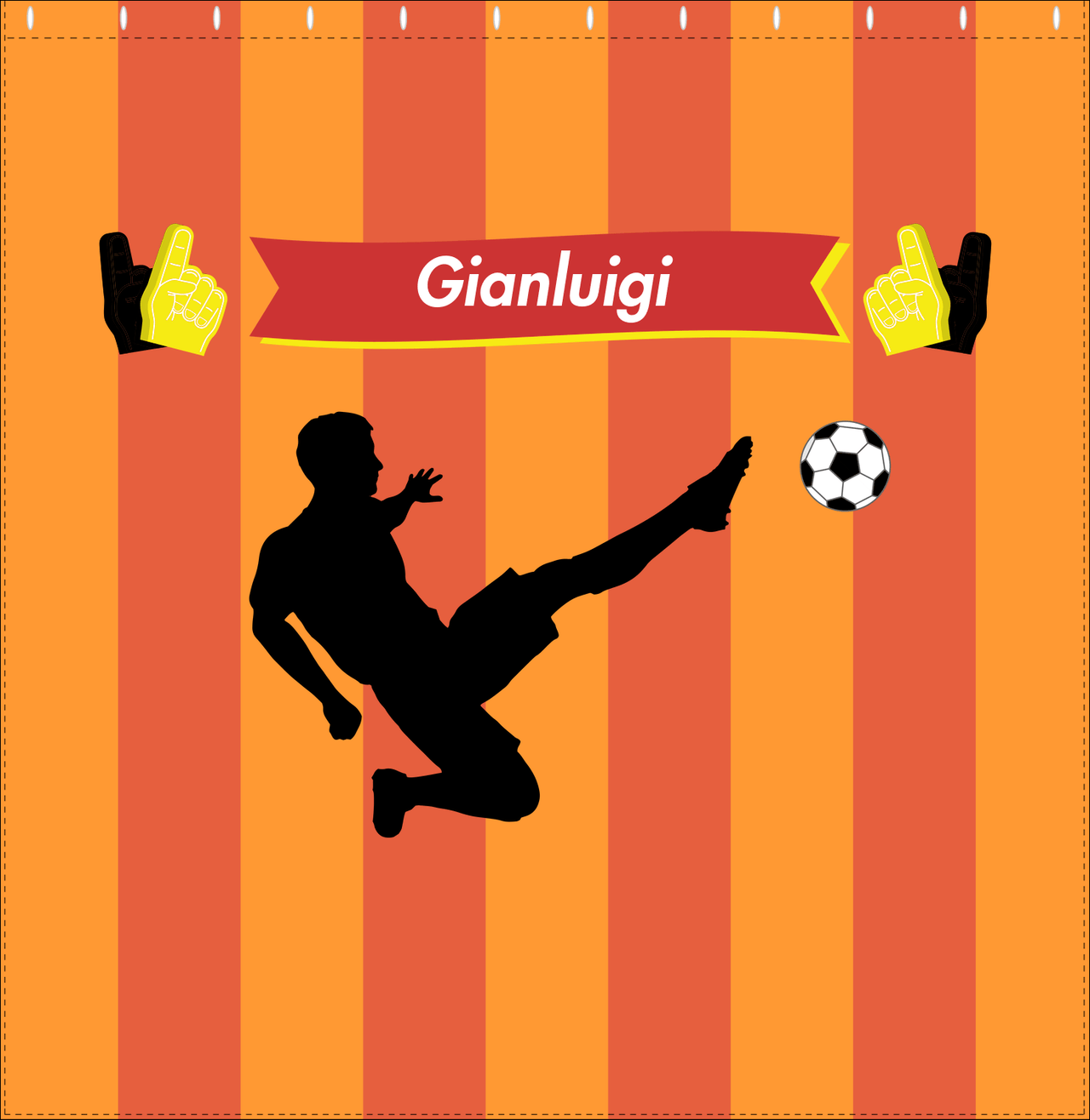 Personalized Soccer Shower Curtain LI - Orange Background - Boy Silhouette III - Decorate View