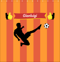 Thumbnail for Personalized Soccer Shower Curtain LI - Orange Background - Boy Silhouette III - Decorate View