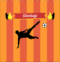 Thumbnail for Personalized Soccer Shower Curtain LI - Orange Background - Boy Silhouette IV - Decorate View