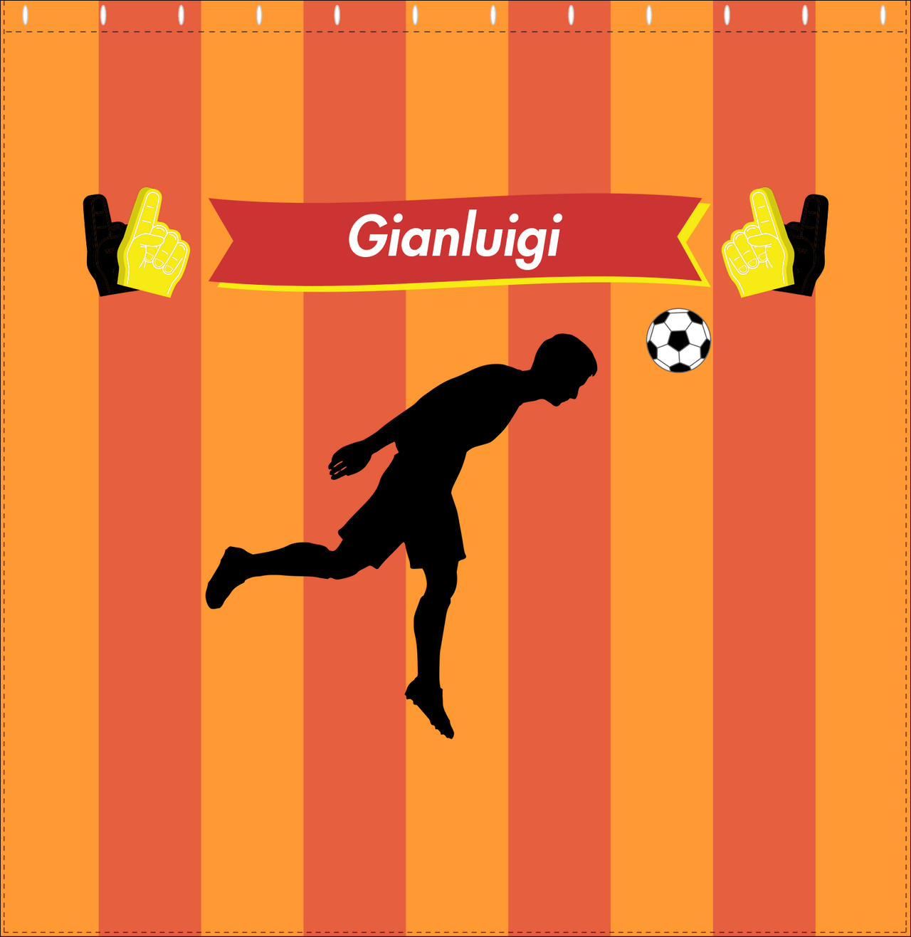 Personalized Soccer Shower Curtain LI - Orange Background - Boy Silhouette VI - Decorate View