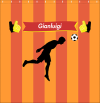 Thumbnail for Personalized Soccer Shower Curtain LI - Orange Background - Boy Silhouette VI - Decorate View
