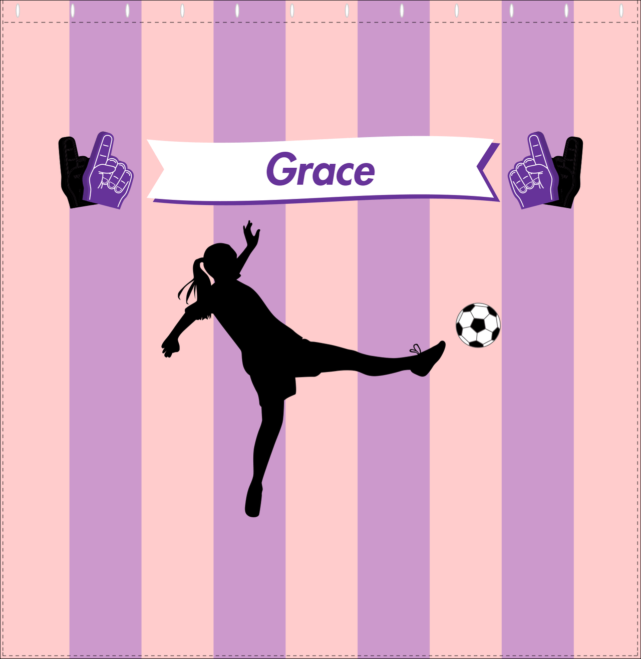 Personalized Soccer Shower Curtain LII - Pink Background - Girl Silhouette I - Decorate View