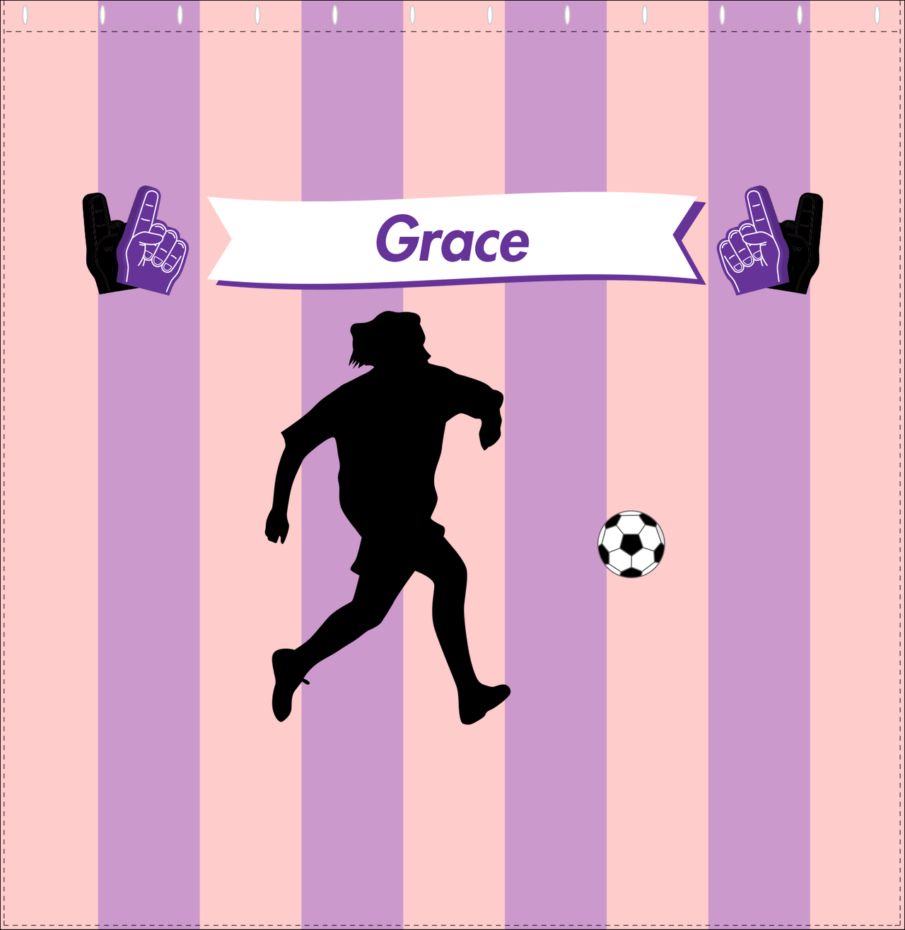 Personalized Soccer Shower Curtain LII - Pink Background - Girl Silhouette III - Decorate View