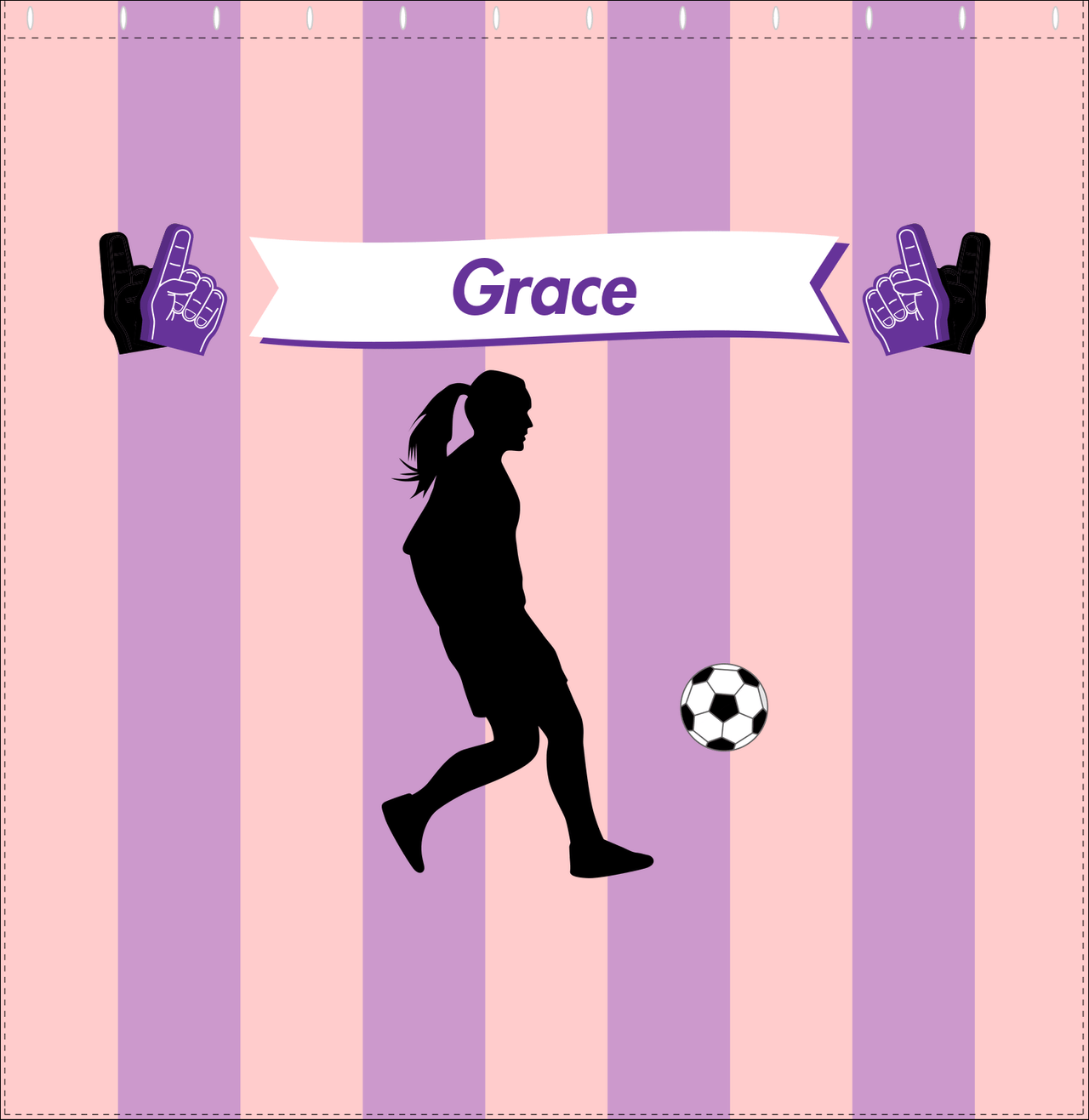 Personalized Soccer Shower Curtain LII - Pink Background - Girl Silhouette V - Decorate View