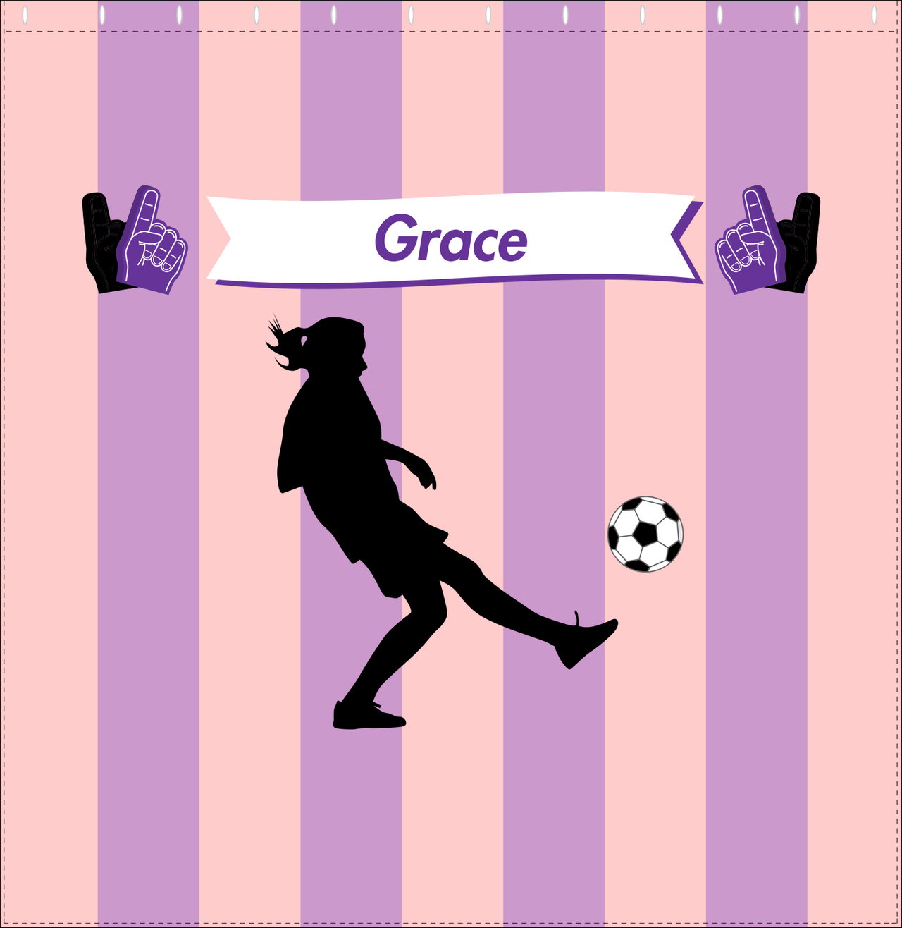 Personalized Soccer Shower Curtain LII - Pink Background - Girl Silhouette VI - Decorate View