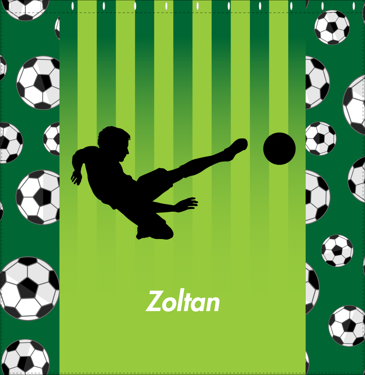 Personalized Soccer Shower Curtain LIII - Green Background - Boy Silhouette I - Decorate View