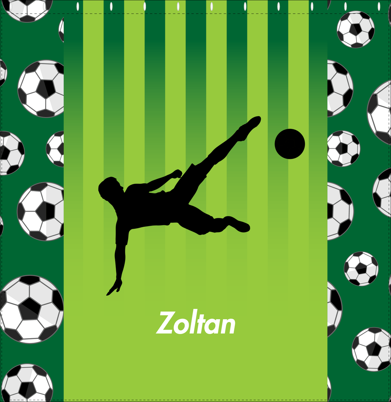 Personalized Soccer Shower Curtain LIII - Green Background - Boy Silhouette IV - Decorate View
